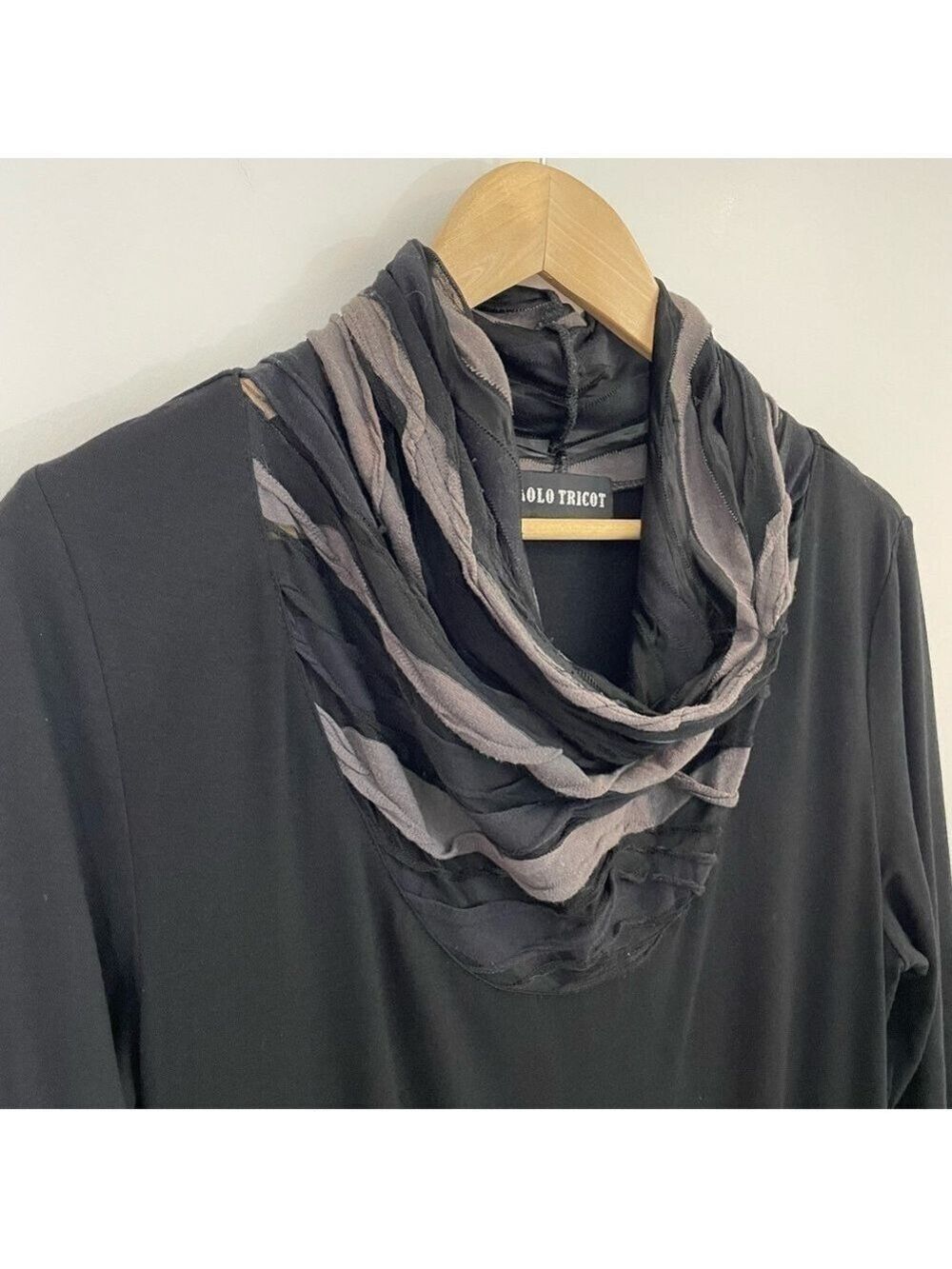 Paolo Tricot Lagenlook Tunic Top Dress Womens M Black Cowl Neck Artsy Slouchy - Picture 2 of 10